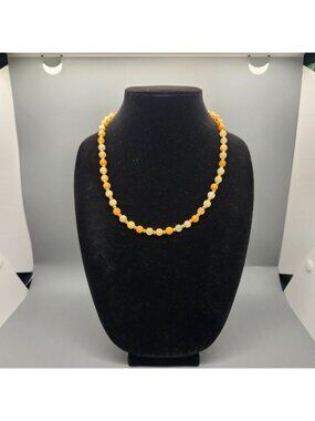 Amber & Cream Beaded Necklace With Gold-Tone Toggle Clasp Handmade Design